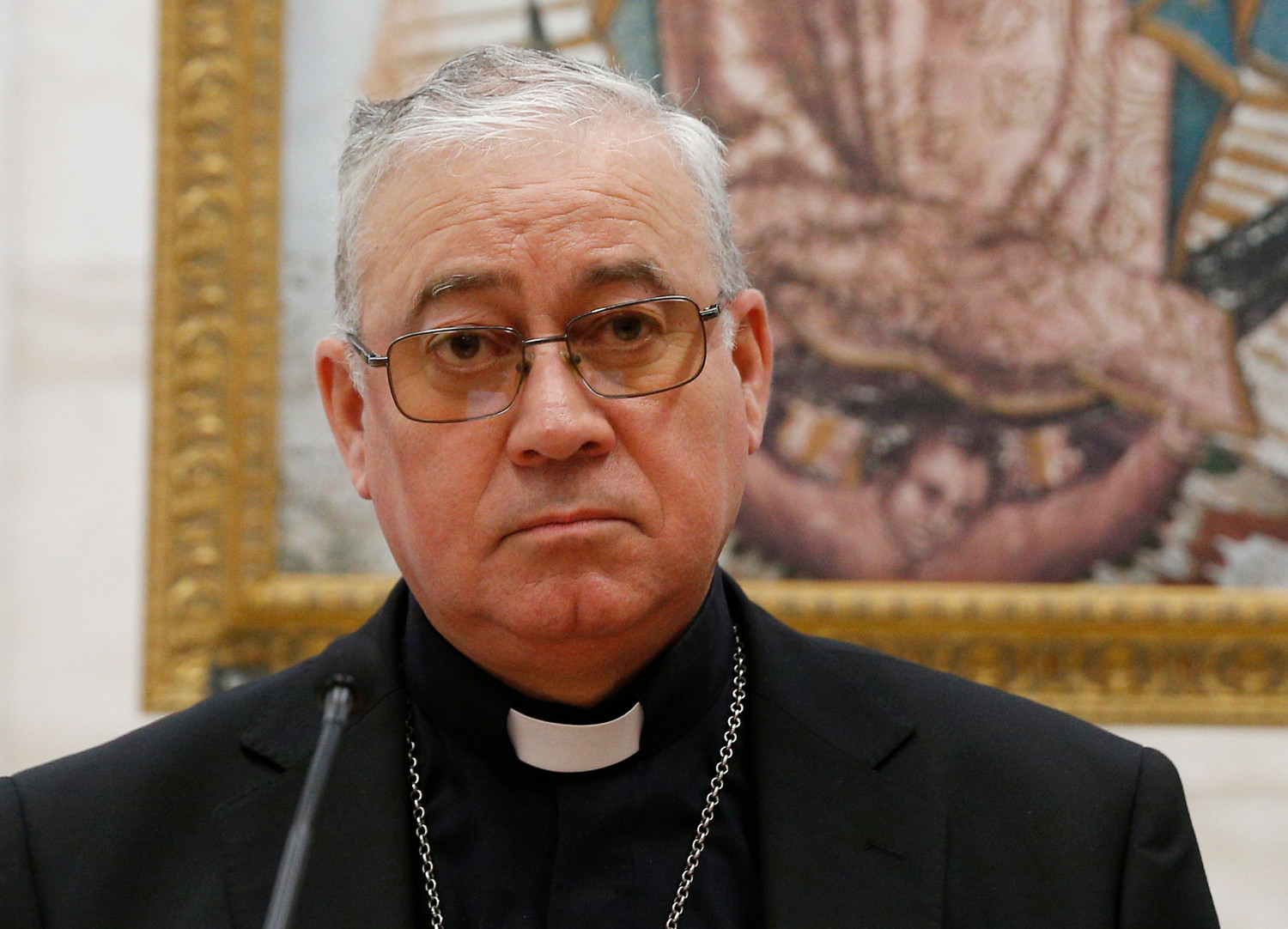 Bishop Juan Ignacio Gonzalez Errazuriz of San Bernardo, Chile, attends a press conference in Rome May 18. Bishop Gonzalez said every bishop in Chile offered his resignation to Pope Francis after a three-day meeting with him at the Vatican.